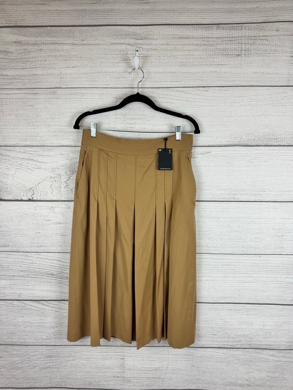 Massimo Dutti Women's Tan Wool Pleated Midi Skirt Size 8